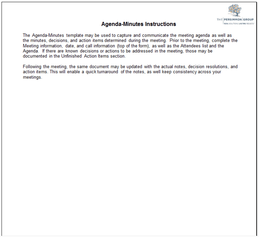 agenda meeting minutes template the persimmon group